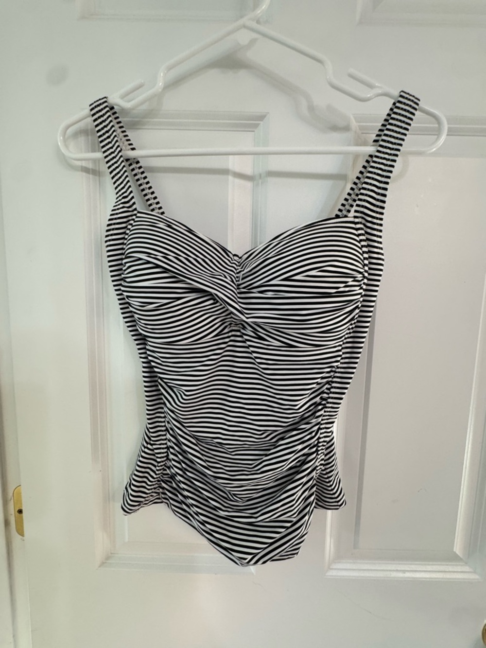 Niptuck Black & White Stripe Ruched tankini top Swimsuit